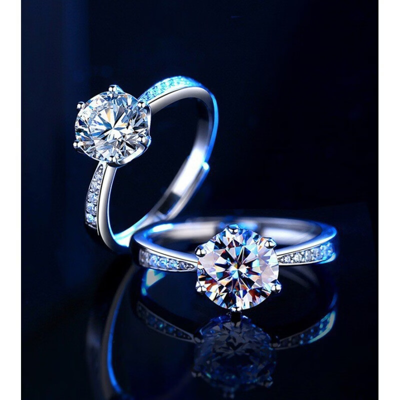 仿真莫桑石活口情侣对戒1克拉订婚求婚礼物 1克拉女戒【主石6.5mm】 开口可调节 京东折扣/优惠券