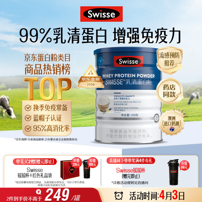 Swisse斯维诗蓝帽乳清蛋白粉450g 中老年增强免疫力术后营养 药店同款