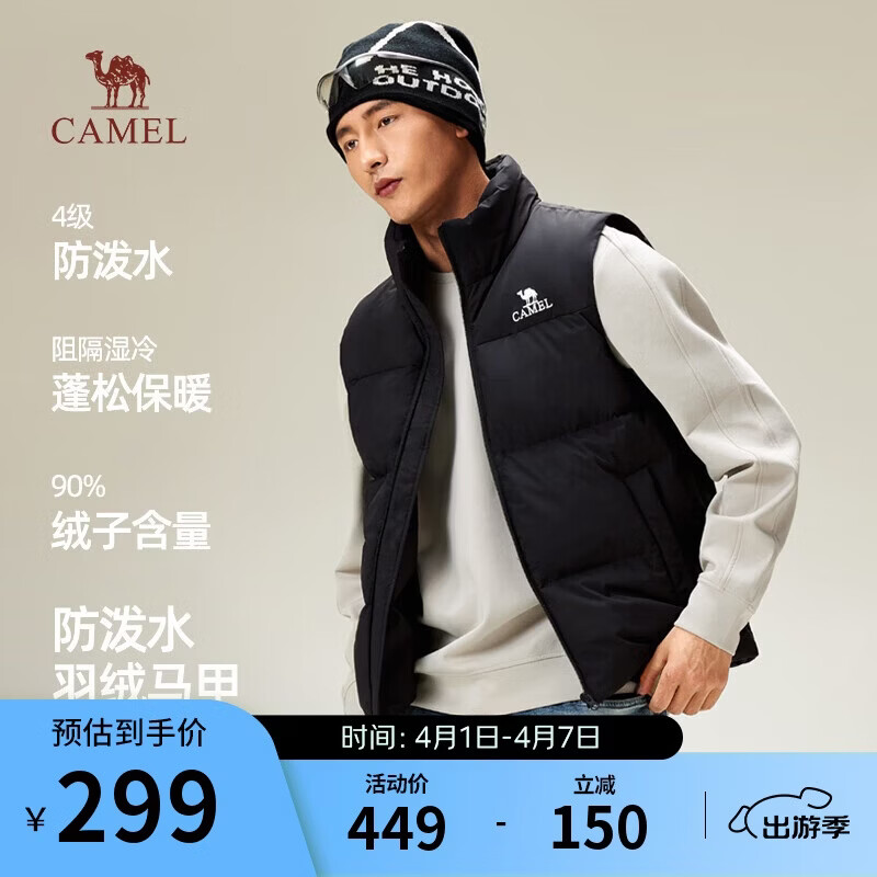 骆驼（CAMEL）羽绒马甲冬季轻薄羽绒服短款外套男M13CAEC013D 幻影黑   3XL   