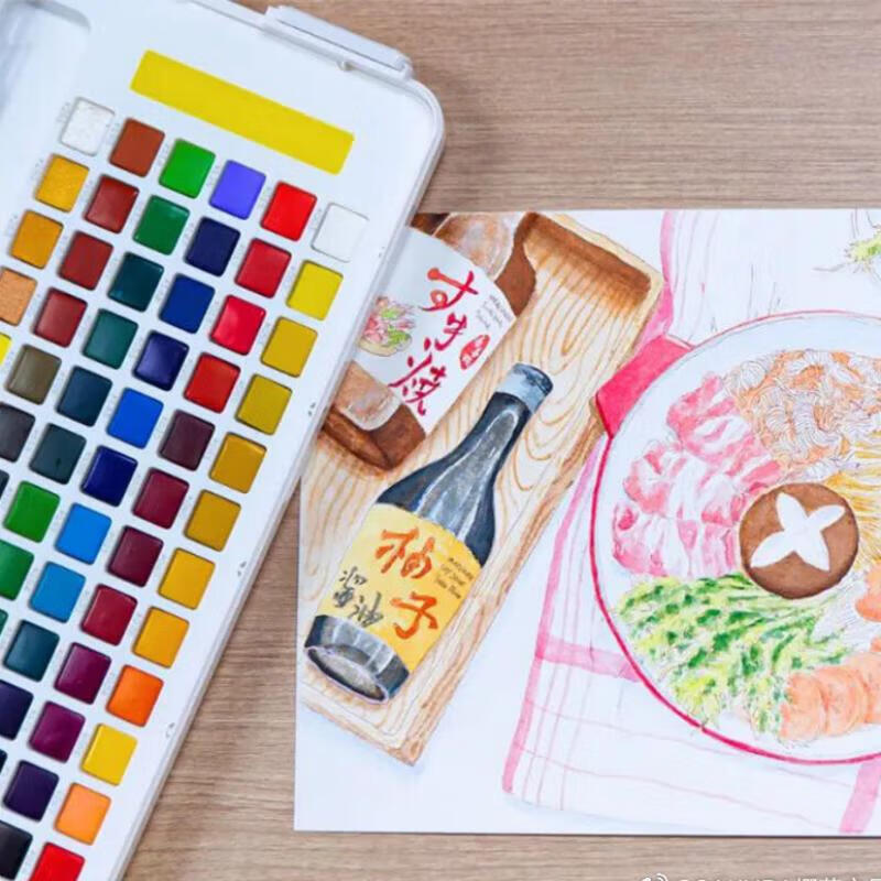 樱花日本樱花(SAKURA)固体水彩颜料套装水粉颜料绘画工具泰伦斯固体水彩水溶素描便清晰画笔套装水溶性 72色固体水彩套装(含4号和8号马毛画笔各1支)