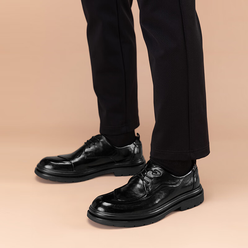Walker Shop皮鞋男高端商务正装男士皮鞋2026新款休闲真皮透气软底内增高男鞋 黑色【内增高】 40