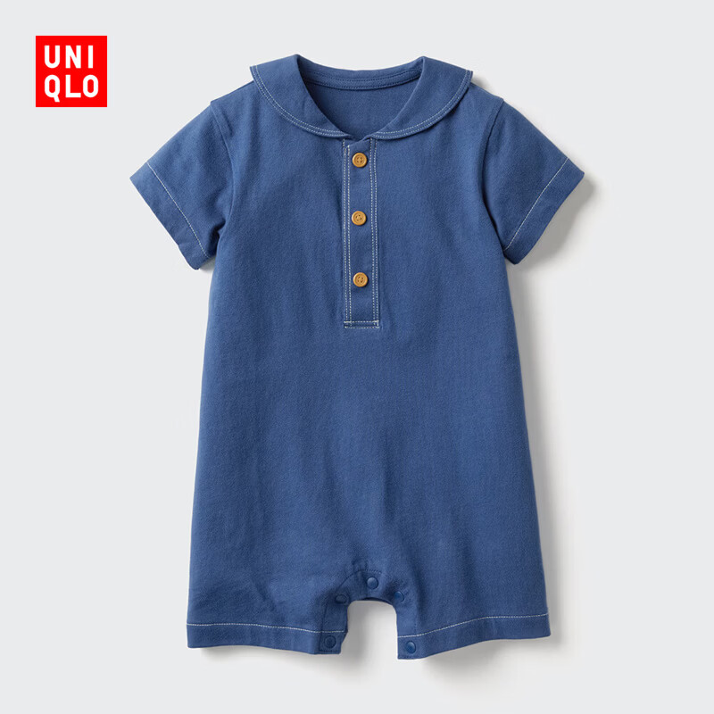 优衣库婴幼儿宝宝爬爬服/短袖婴儿衣服连体衣26春夏新款483021 68 深蓝色 90cm
