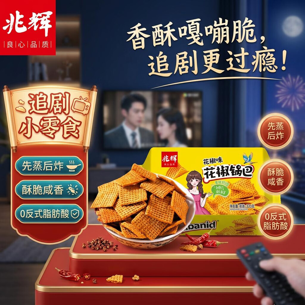 兆辉花椒锅巴320g花椒味锅巴 办公室麻辣解馋小零食网红小吃膨化食品