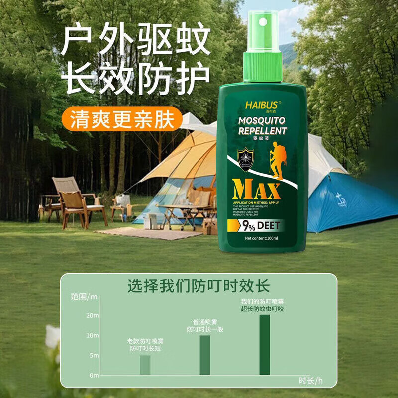 海布森驱蚊喷雾可搭户外蚊虫叮咬防蚊花露水9%避蚊胺神器室内强效驱蚊液 驱蚊喷雾2瓶200ml