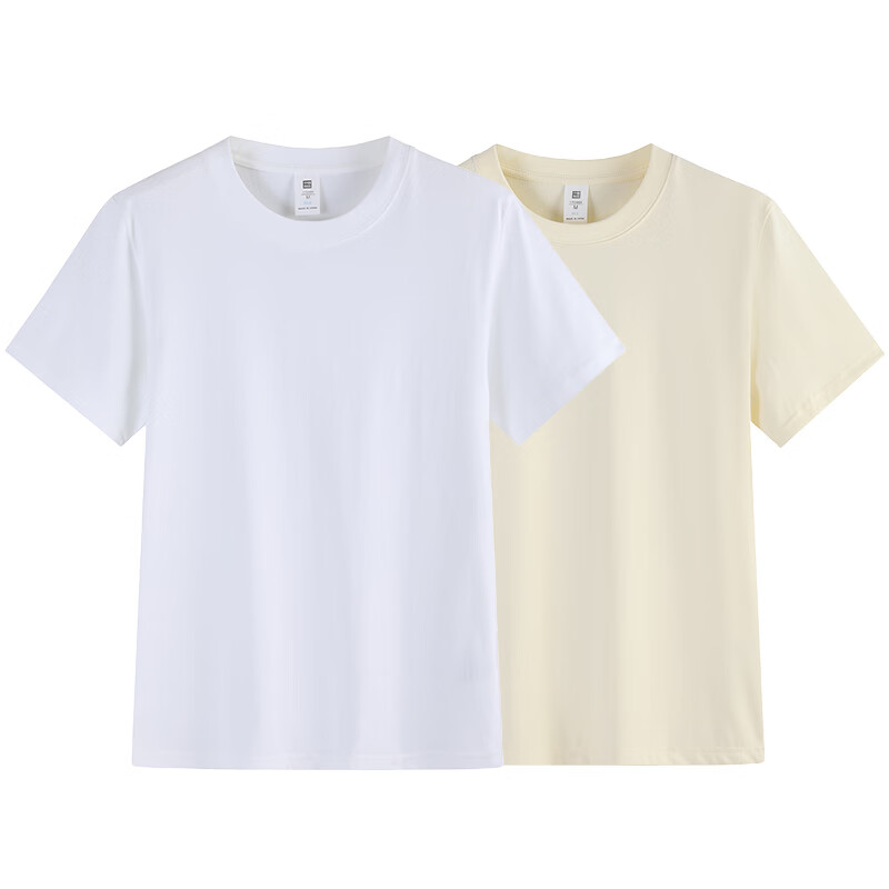 尺度保罗【2件装】短袖T恤夏季重磅新疆长绒棉半袖t恤小白T恤男圆领打底衫 白色+白色 M 推荐95-120斤