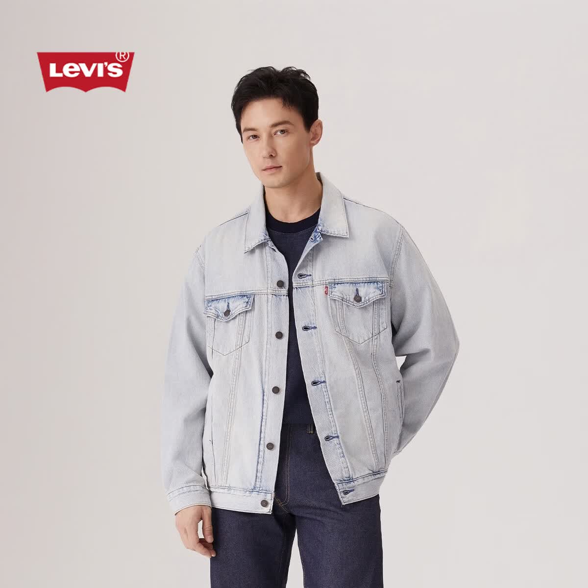 Levi's李维斯男士美式复古哈灵顿风宽松百搭休闲时尚牛仔夹克外套 浅蓝色 A5782-0051 M 尺码偏大