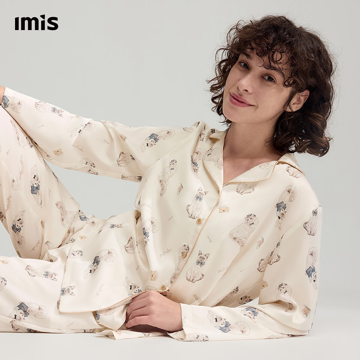 爱美丽【包上恩同款】撸猫丝2代凉感不粘毛抗静电家居服套装IM46CDM1 白印花YH1 XL 170