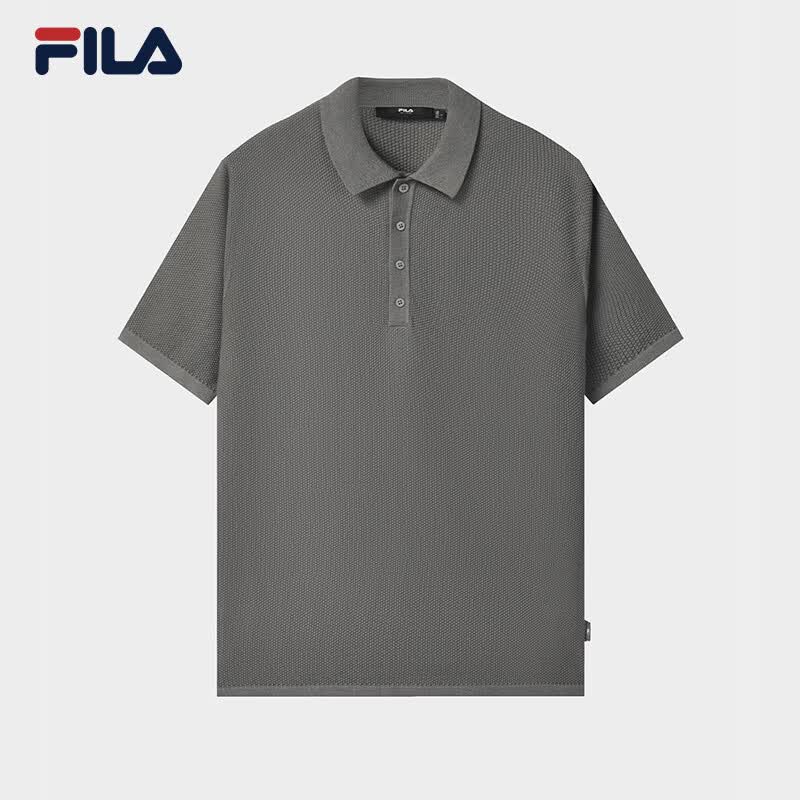 FILA 斐乐官方男子编织衫2026夏新款休闲基础上衣简约短袖POLO衫 雅深灰色-DY M 170/92A/M