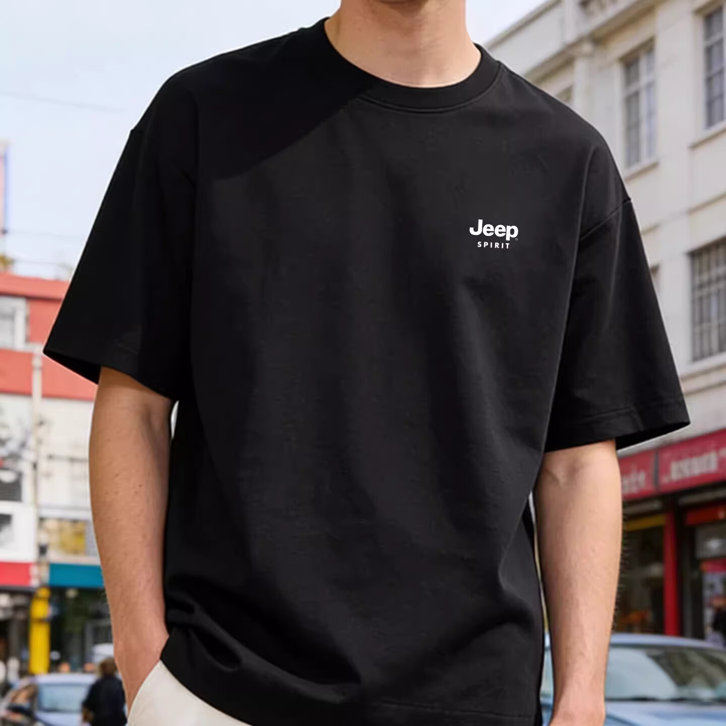 JEEP SPIRIT吉普冰丝速干短袖t恤衫男士夏季新款圆领休闲户外运动跑步半袖T恤 白色 4XL 建议【195-215斤】