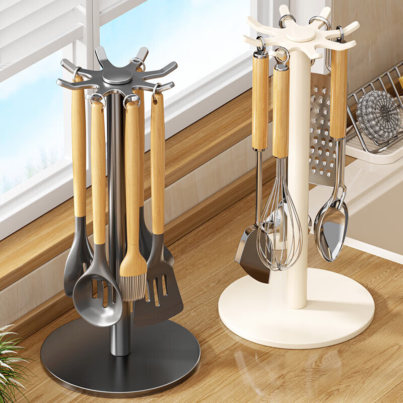 360° 旋转锅铲架厨房台面家用置物架 多功能厨具勺子汤勺挂架 台面【枪灰色】锅铲架