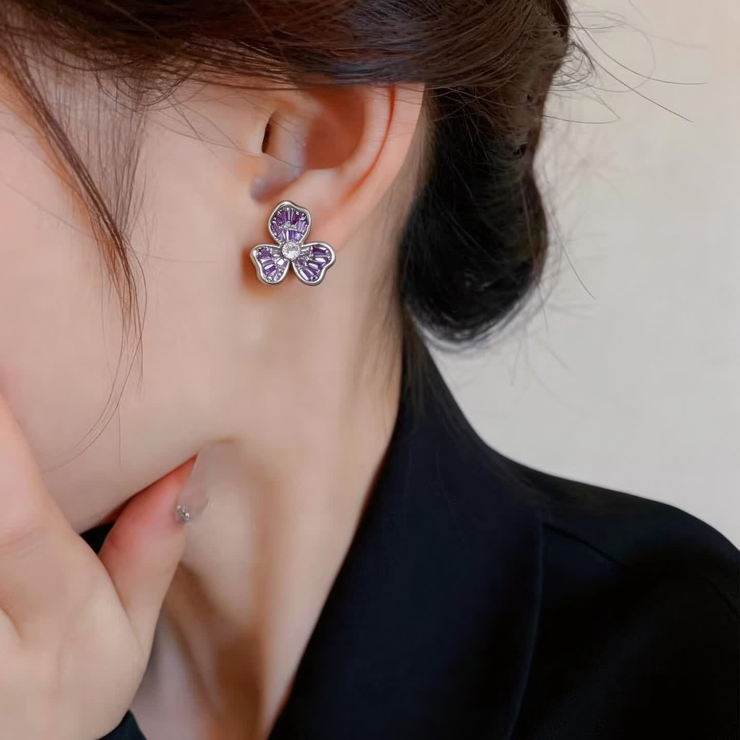 KRISTEN JUDI紫色花朵耳饰女银针轻奢高级感耳环