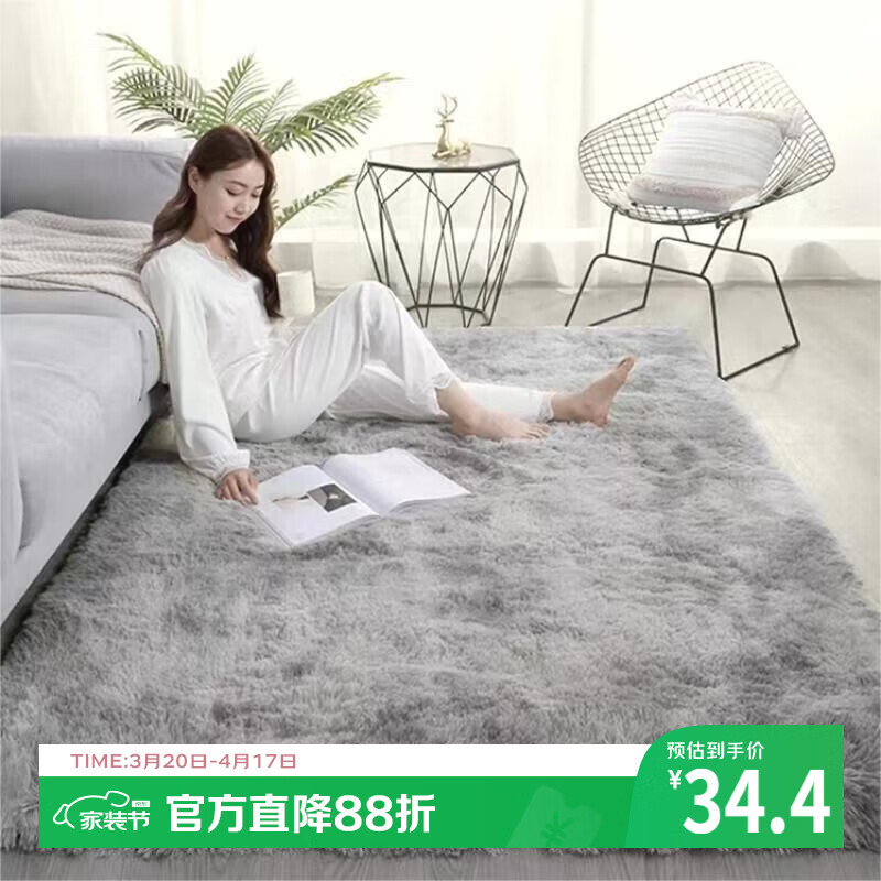 梦蜓长绒丝毛客厅地毯茶几卧室飘窗床边毯垫  简约银灰 70*160cm