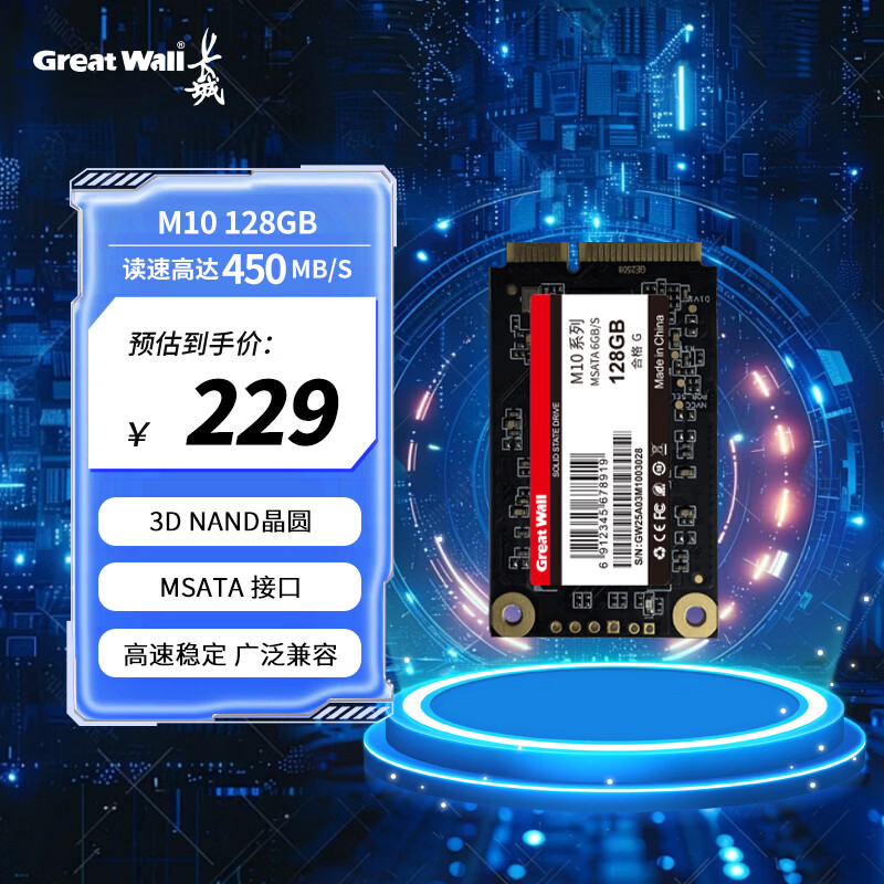长城（Great Wall）128GB SSD固态硬盘 mSATA接口 一体机台式机笔记本通用 M10