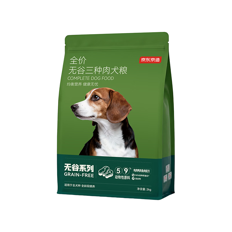 京东京造狗粮成犬幼犬通用全价无谷三种肉配方狗粮6kg/12斤金毛贵宾