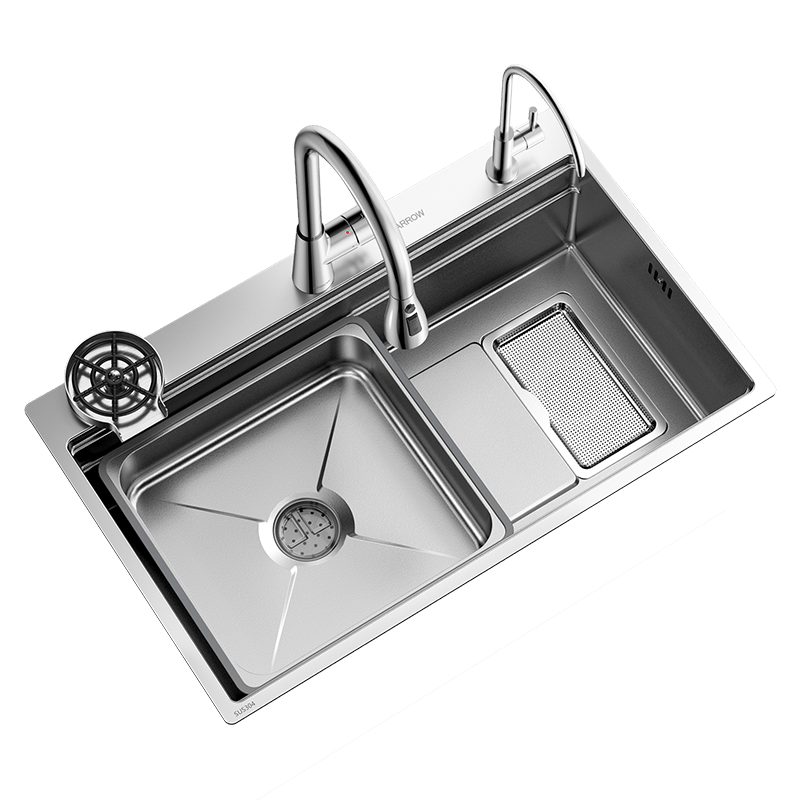 箭牌百寶盆水槽大單槽4MM加厚廚房洗菜盆家用304不銹鋼雙導(dǎo)軌集渣槽