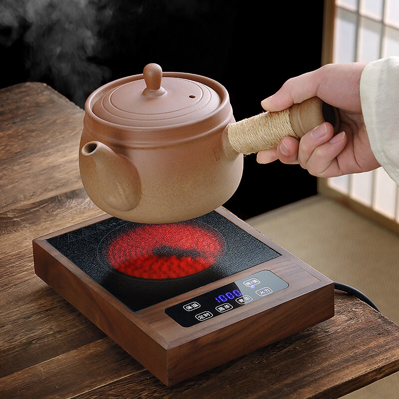 棉小城老岩泥煮茶陶壶胡桃木电陶炉烧水煮茶壶宽口带盖侧把大容量罐罐壶 单壶【950ml老岩泥古雅带盖罐罐壶】