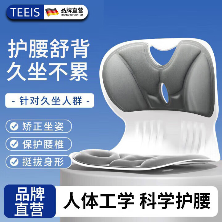 TEEIS德国护腰久坐器坐垫腰间盘突出靠背垫办公室座椅人体工学坐姿椅 护腰坐垫【高级灰】 护腰丨护脊