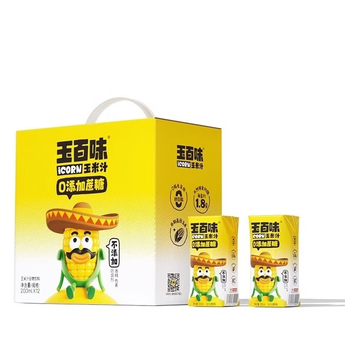 玉百味0添加蔗糖玉米汁NFC新鲜压榨工艺粗粮膳食纤维早餐五谷杂粮整箱 200mL*12盒