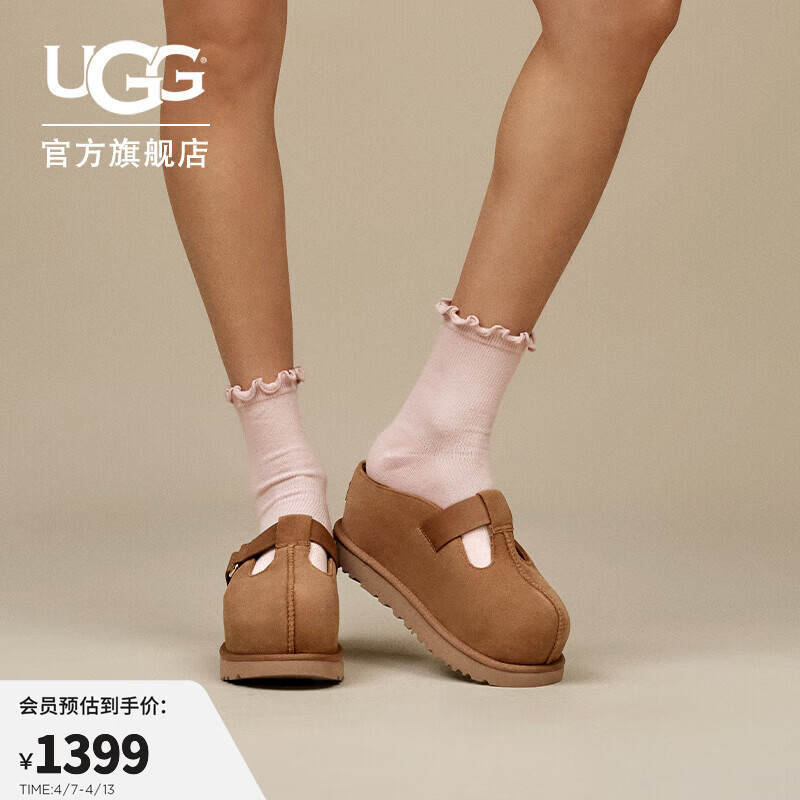 UGG春季女士时尚舒适炫金系列纯色圆头厚底休闲玛丽珍鞋 1167550 CHE | 栗色 38