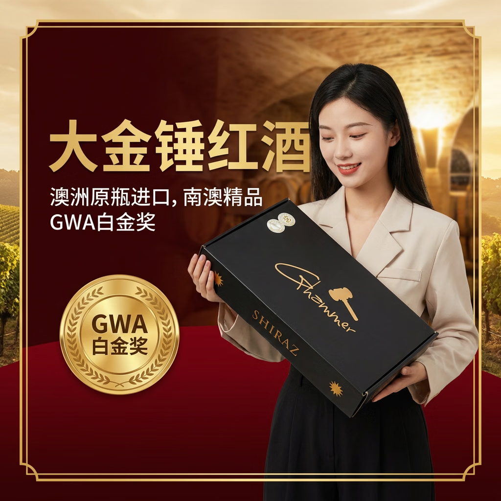 GHAMMER大金锤西拉子干红葡萄酒 澳大利亚原瓶进口高端红酒 送礼礼盒装 整箱/6瓶装
