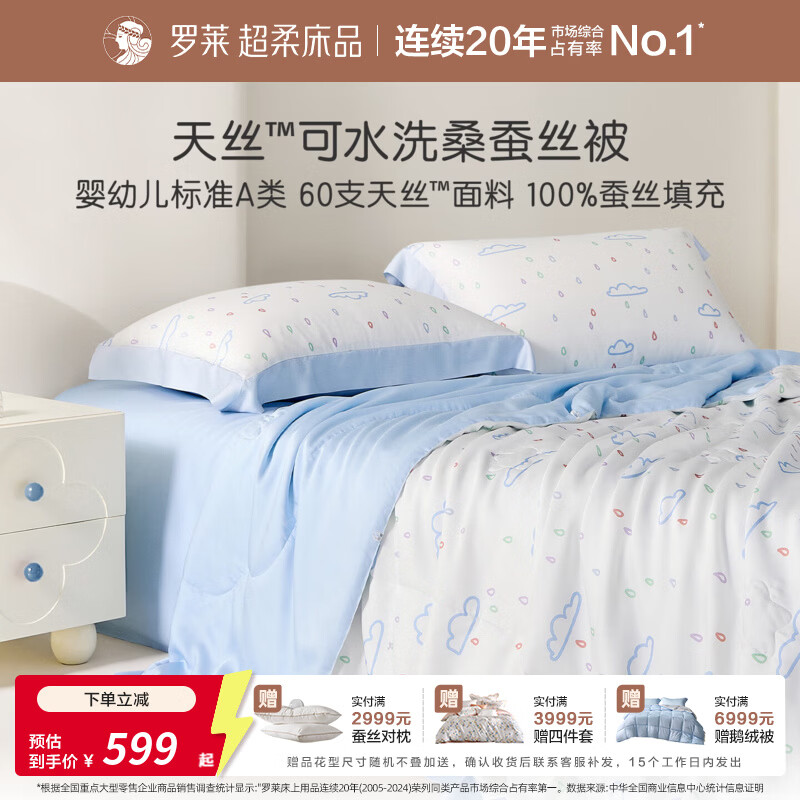 罗莱家纺婴幼儿A类60支天丝100%桑蚕丝夏被空调被 云朵便利店 120cm*150cm