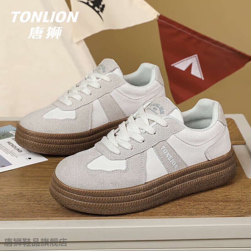 唐狮（TonLion）鞋子女2026春夏季潮流个性板鞋女软底舒适时尚女鞋耐休闲鞋 白灰TS20234175 35