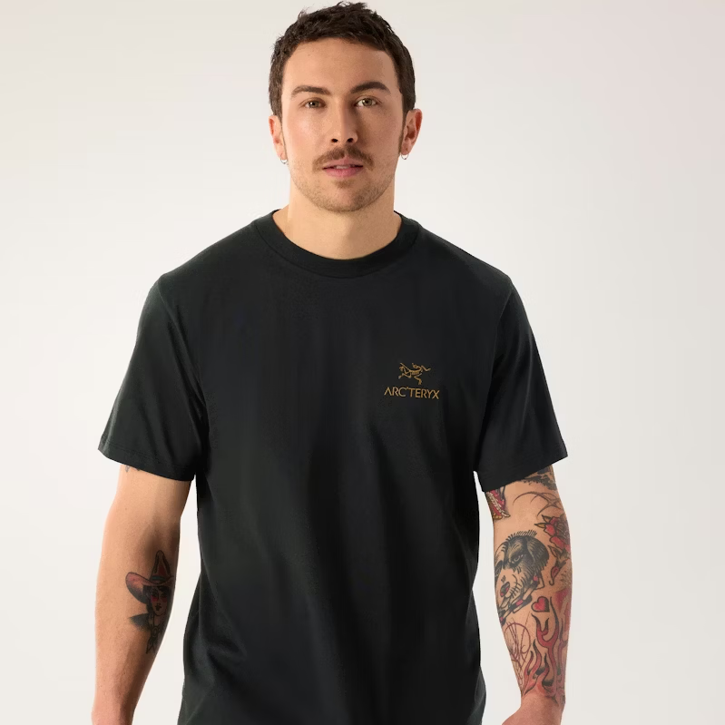 始祖鸟ARC'Kragg SL Cotton Bird Word Shirt SS男棉质T恤黑金L