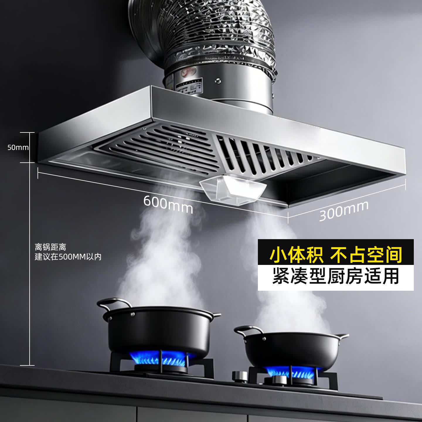 保力克大吸力厨房抽油烟排风扇家用强力换气扇挂壁式拢烟罩出租房油烟机 201不锈钢拢烟罩单速款 201不锈钢12寸+1米风管+拢烟罩【合适双灶】