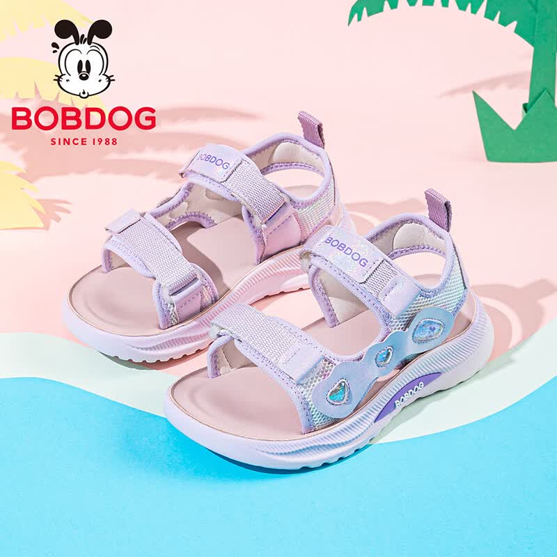 巴布豆(BOBDOG)童鞋女童露趾运动凉鞋2026新款夏季女宝公主鞋中大童沙滩鞋 糖果紫 34 适合脚长21.0CM