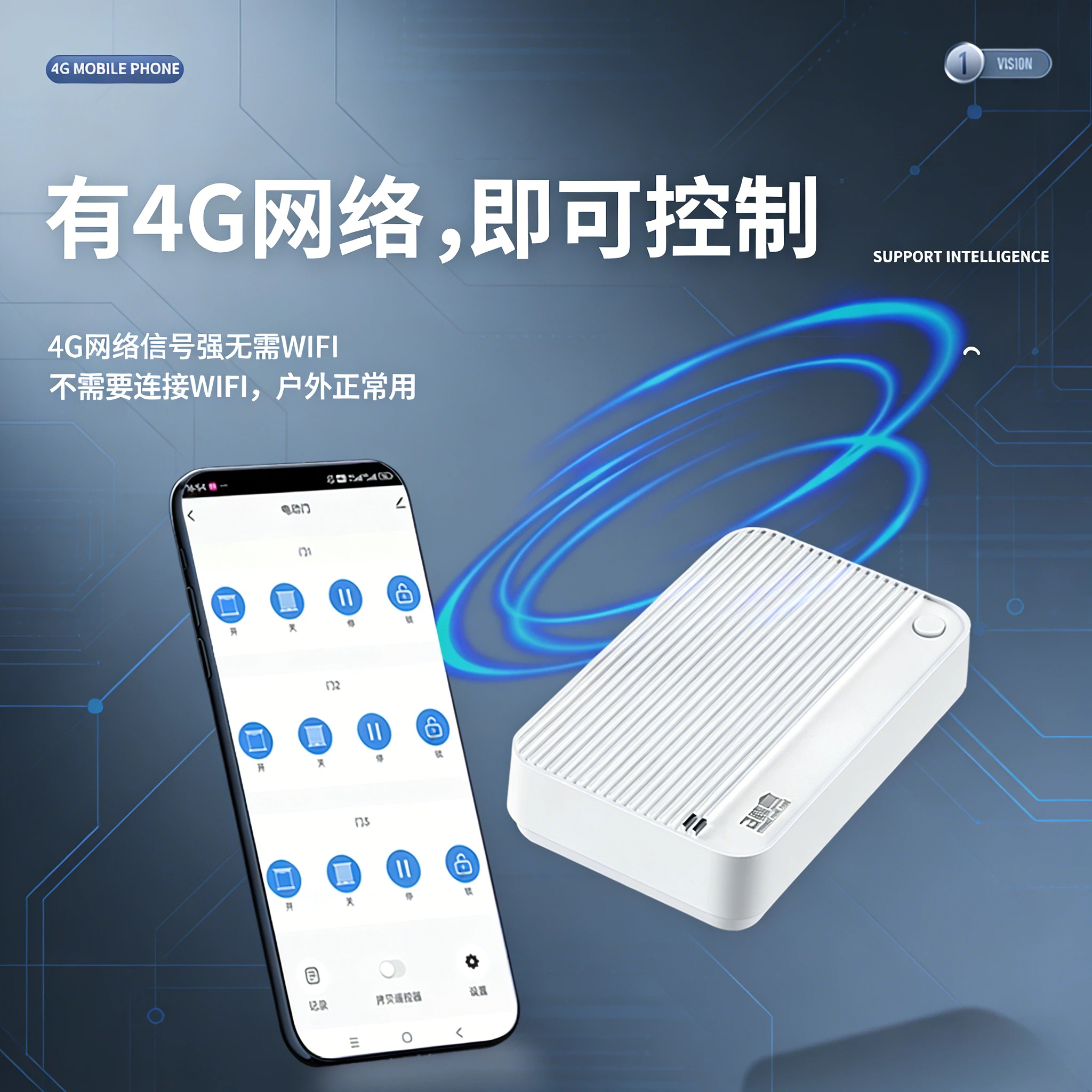 麒石4G卷帘门手机远程控制器无需WiFi卷闸门遥控器电动门车库门遥控器 4G电动门控制器【无需续费终身版】