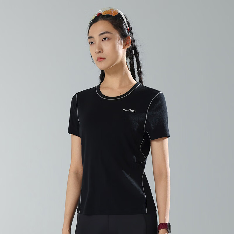 马孔多（macondo）原创单品26SS男女款羊毛运动短袖吸湿透气马拉松训练可机洗短袖 女款（黑色） 2XL