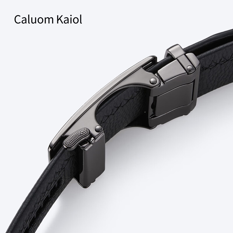 Caluom Kaiol品牌男士皮带真皮自动扣男士腰带头层牛皮裤带生日礼物送男友 81301A/镜面枪色 110cm -130默认随机（可修剪）
