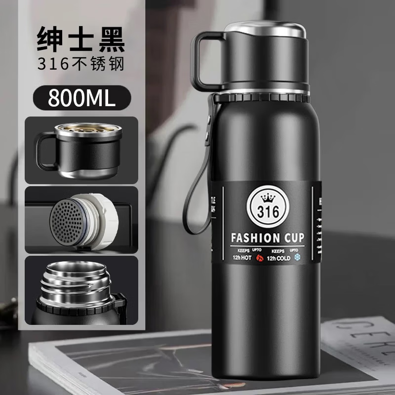 【实用】保温杯男士大容量茶水分离泡茶杯不锈钢水杯子户外随行保 曜石黑800ML