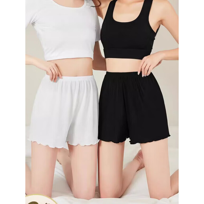 诗莉奥（SHILIAO）2件安全裤夏新款2026女宽松透气美人裤波浪日系甜美防走光大码 米色 2条 L (90-110斤)