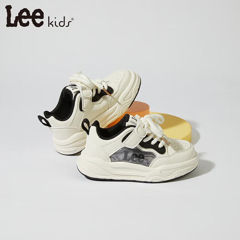 Lee童鞋春季新款儿童板鞋百搭小白鞋男童魔术贴休闲鞋女童 白黑 36 【建议脚长217-222mm】