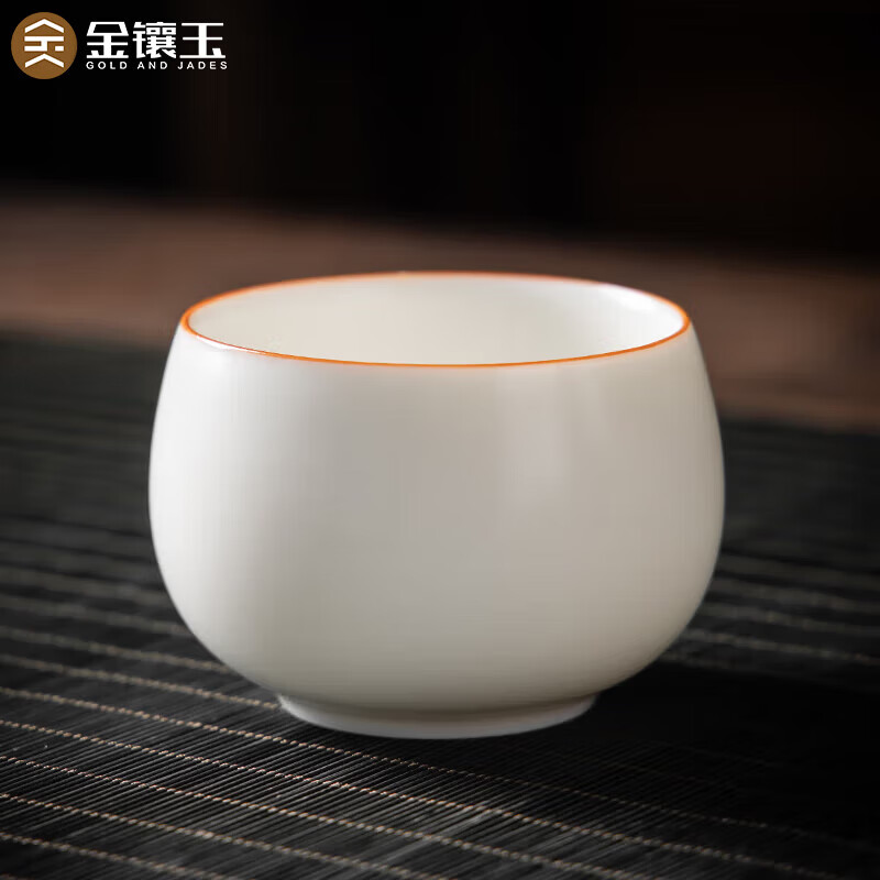 金镶玉茶杯主人杯 茶具白陶瓷汝窑可养开片送礼品物  白汝罗汉杯