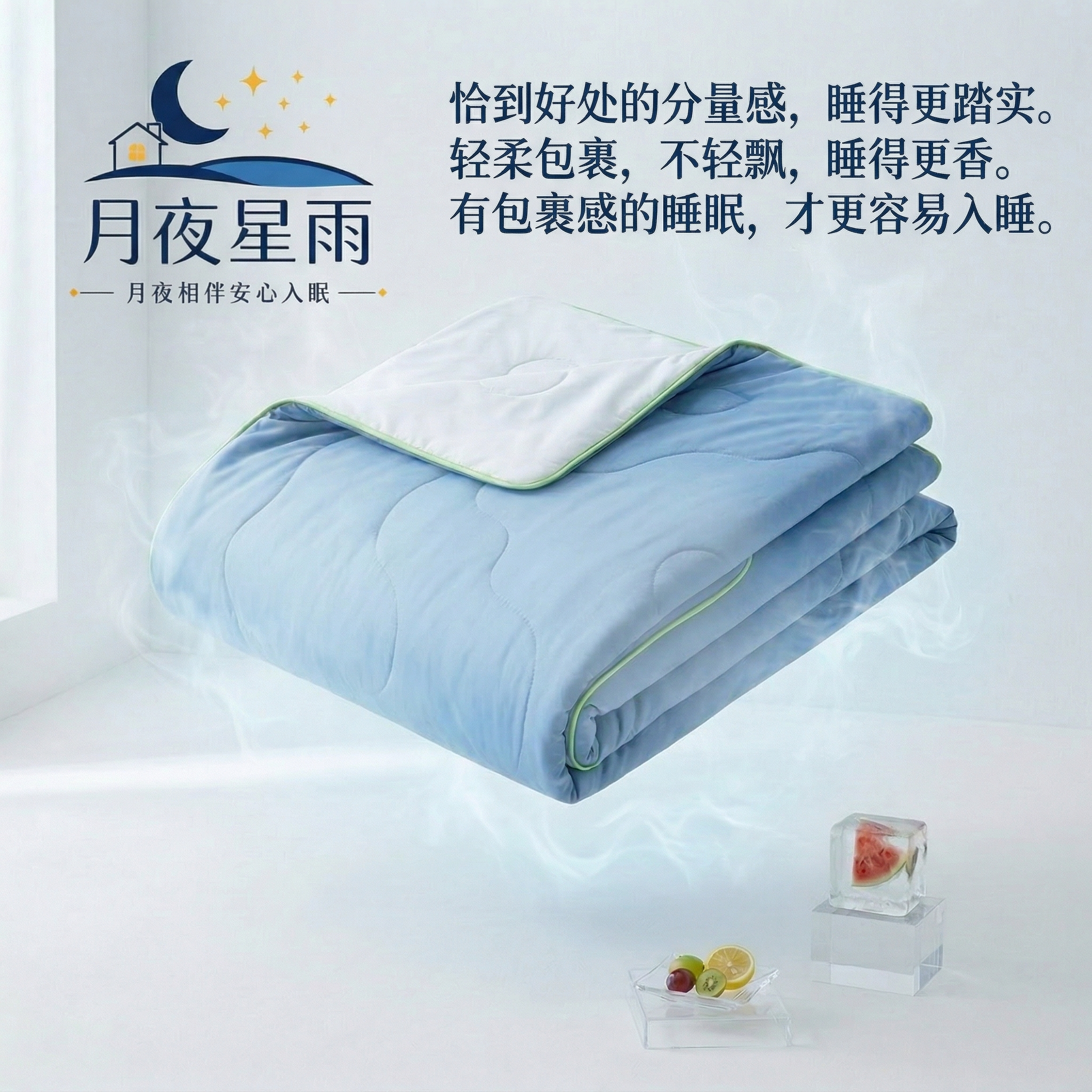 月夜星雨凉感瓜瓜背夏凉被空调被双人超薄男女专用可机洗家用清爽冰丝被 蓝色 200cm*230cm 夏被