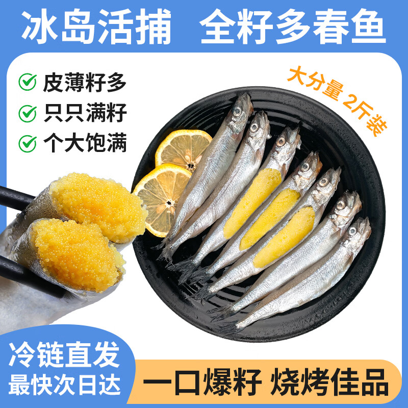 纯色本味冷冻冰岛全籽多春鱼 净重2斤 满籽 烧烤 生鲜 鱼籽 鱼干