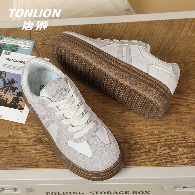 唐狮（TonLion）鞋子女2026春夏季潮流个性板鞋女软底舒适时尚女鞋耐休闲鞋 白灰TS20234175 35