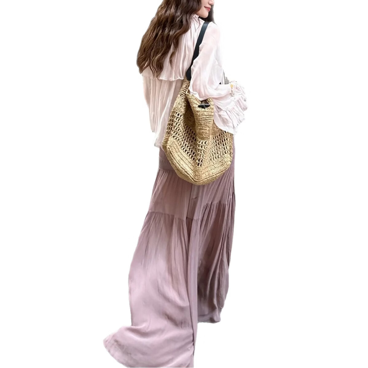 2026春 法式粉色蕾丝边女长袖人丝上衣 粉色上衣 L