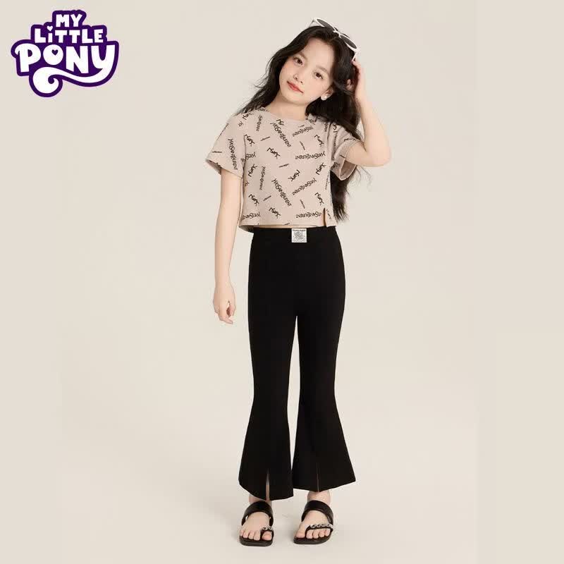 小马宝莉（MY LITTLE PONY）女童喇叭裤夏季2026新款九分裤透气中大儿童女孩洋气裤子 黑色 140