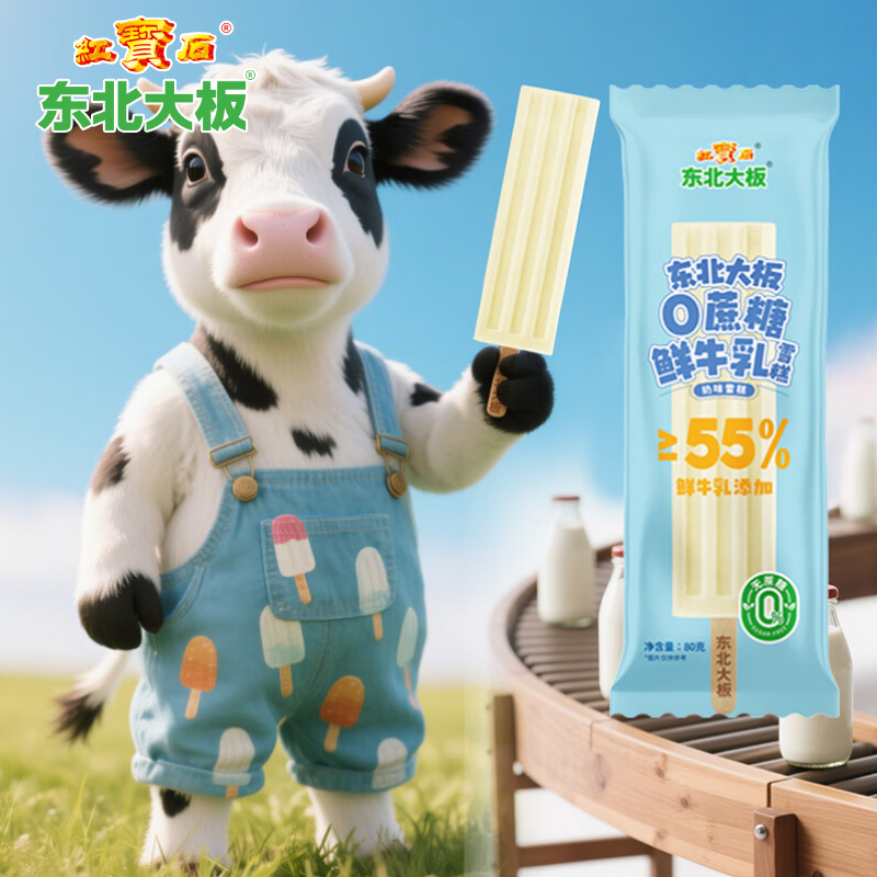 东北大板0蔗糖 鲜牛乳添加≥55% 奶味雪糕 80g*6支 盒装 棒支 冷饮