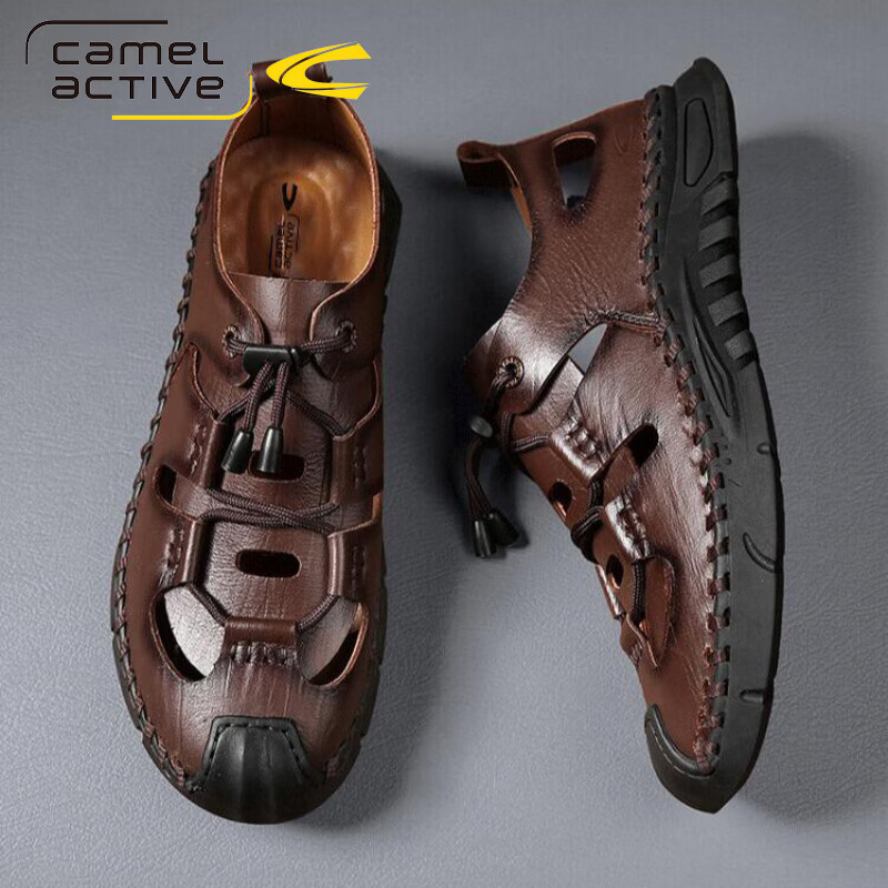 骆驼动感(camel active)夏季新款男鞋真牛皮舒适透气包头凉鞋男时尚休闲外穿洞洞鞋沙滩鞋 暗棕 39 (245mm)