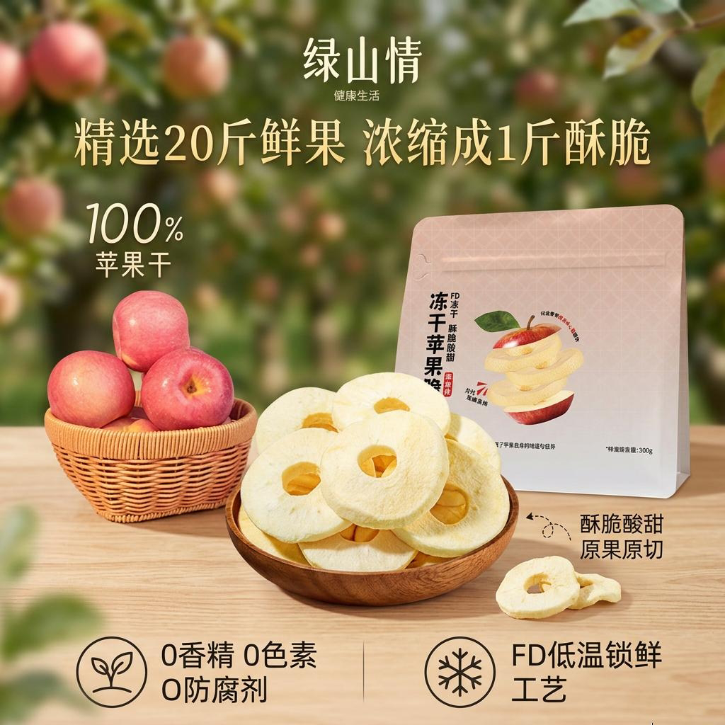 绿山情冻干苹果脆片厚切原味无添加烟台特产非油炸苹果干儿童孕妇零食  冻干苹果圈【25g*2袋】