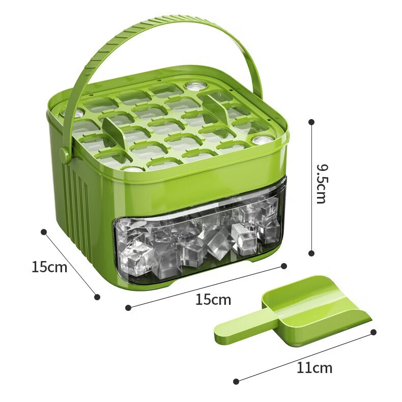 洋臣新款食品级冰格模具桶按压式冰块模具冰箱冻冰块食物收纳盒子冰格 双层50格+冰铲【璀璨红】