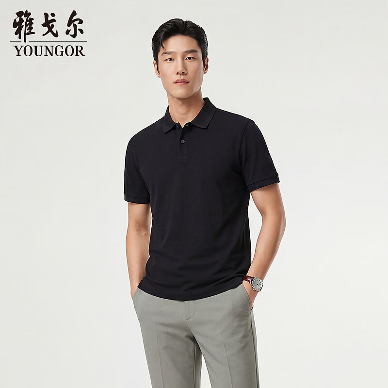 雅戈尔（YOUNGOR）【凉感+抗菌】雅戈尔夏季新款男士短袖商务户外纯色翻领Polo衫 黑色VSET513134AFA L （推荐135-150斤）