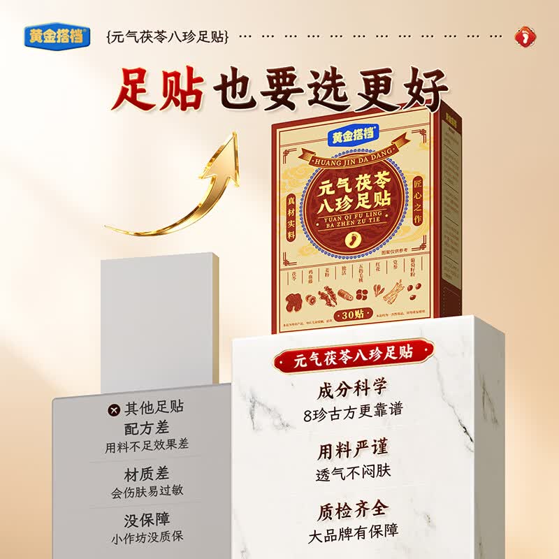 黄金搭档元气茯苓八珍足贴祛湿贴去湿气排体内湿寒大肚子祛湿足贴湿气贴 2盒【周期装】重度湿气患者
