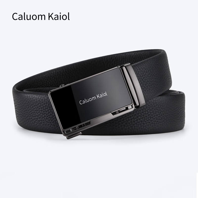 Caluom Kaiol品牌皮带男真皮男士腰带牛皮自动扣商务裤带生日礼物送男友老公 81301A/外穿式/镜面枪色 110cm -130cm默认随机（可修剪）需要其他尺码联系客服
