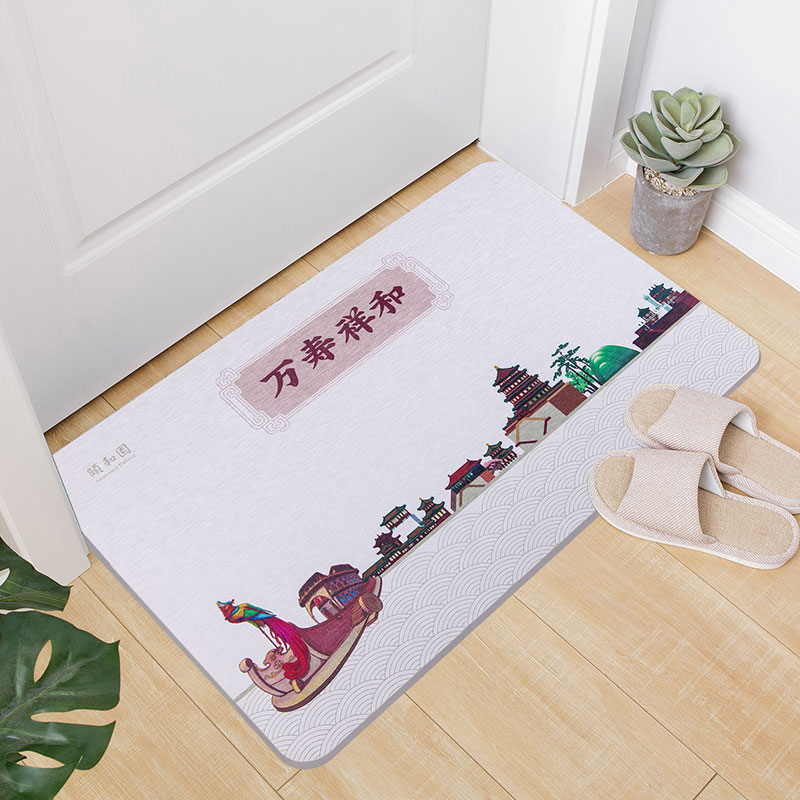 绿之源浴室硅藻泥速干地垫脚垫吸水防滑卫生间洗手间厕所门口地垫卫浴垫 颐和园联名款【万寿祥和】39cm*60cm