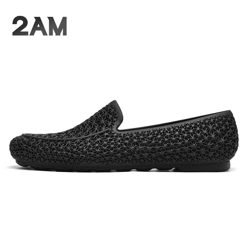 2AM4D打印一体乐福鞋轻便舒适豆豆鞋套脚商务3D打印休闲鞋 黑色 39